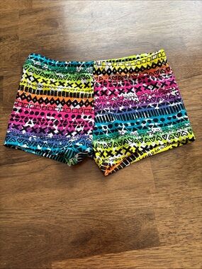 LC balera Neon Rainbow Tribal Print Dance Shorts - Multicolor